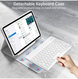 Resim m.tk moveteck iPad 11. Nesil A16 2025/10. Nesil 10.9 İnç ile Uyumlu Tablet Klavyeli Kılıf, Kablosuz Bluetooth, Kalem Bölmeli, Gri 