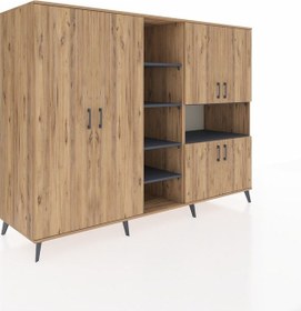 Resim Kronos Dolap 13 Raflı 6 Kapaklı 220x59x163 Çam-çam/antrasit Atlas Çam/antrasıt - Atlas Çam 