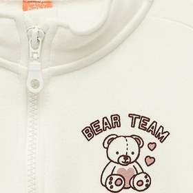Resim Kız Bebek Uzun Kollu Şardonlu Yarım Fermuarlı Ayıcık Baskılı Sweatshirt 