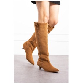 Resim Shoetek Luminya Kadın Çizme İnce Topuklu Yandan Pimli Taba Süet TABA SÜET 