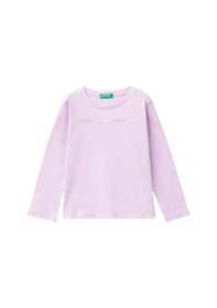 Resim United Colors Of Benetton Kız Çocuk Lila Önü Su Bazlı Logo Baskılı Normal Kesim Uzun Kollu T-shirt LİLA 
