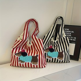 Resim 1 Sevimli Dachshund Desenli Tote Çanta, Ofis Bilgisayar Çantası, Karikatür Büyük Kapasiteli Omuz Çantası - Kırmızı/Siyah Hafif Her Durum İçin Taşınabilir Çanta 