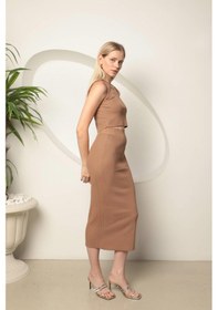 Resim Chıcnhappy Triko Kumaş Croplu Etek Kadın Takım Camel - %100 Polyester Camel 