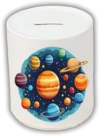 Resim Gezegenler Teması Baskılı Kumbara - Para Biriktirme Kumbarası 