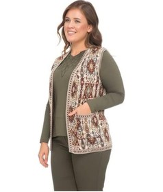 Resim Kadın Etnik Desen Klasik Triko Örgü Kilim Yelek 1052-krem Rengi Krem 