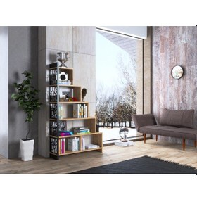 Resim Bessonshome Wood'N Love Silva Metal Merdiven Kitaplık - Atlantik Çam / Siyah 