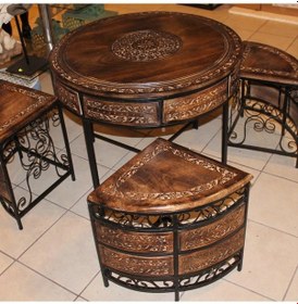 Resim Ahşap Ferforje Orta Sehpa Takımı 5'Li 