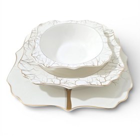 Resim Sudedi Home Altın Ağaç Desenli Porselen Yemek Takımı 18 Parça Altın - Beyaz 