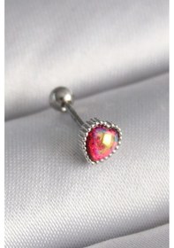 Resim 316l Çelik Gümüş Renk Kırmızı Mineli Kalp Tragus Piercing Çok Renkli 