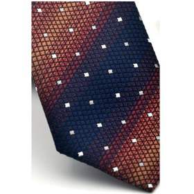 Resim Gaffy Kahverengi Verev Desenli Lacivert Dokuma Kumaş Mendilli Slim Fit Kravat // Sdk-2505-2 Lacivert 