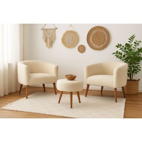 Resim WEBPANYA Milano Krem Teddy Çay Seti İkili Koltuk Berjer Ve Puf Takımı (salon, Balkon, Ofis) 3 Lü 