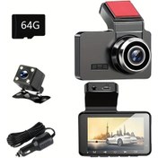 Resim Chuangyinshop 1080p Hd 3 Inç Araç Kamerası Gece Görüşlü Geniş Açı 128gb Döngü Kayıt Ön Ve Arka Çift Kayıt Kamera 64gb Kart Tüm Araçlar İçin 