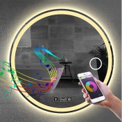 Resim Dnr-Mirror60 Cm Bluetoothlu Buğu Yapmayan Makyaj Aynalı Kumlamalı Günışığı Ledli Yuvarlak Banyo Aynası 