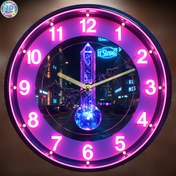 Resim 1 adet Canlı Neon Kristal Duvar Saati, 19.99 cm Sessiz Yuvarlak Saat Mavi ve Pembe LED Işıklarla, Modern Akrilik Tasarım Oturma Odası, Mutfak, Ev Dekoru için - İdeal Tatil Hediyesi, Saat Duvar Dekoru 