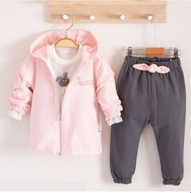 Resim 3-18 Ay Prences Kız Bebek Takımı Kapişonlu 3'lü Pembe Pembe 