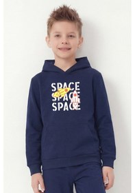 Resim Fyk Kids Kanguru Cepli Kapüşonlu Baskı Detaylı Erkek Çocuk Sweatshirt Lacivert 