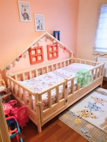 Resim Bir Başka Çocuk Yarı Çatılı 2 Pencereli Kapılı Montessori Yatak 