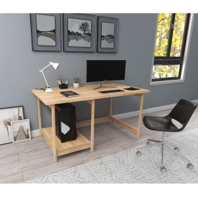 Resim WOODFACE Masif Ahşap Çalışma Masası 116x55 Doğal Ahşap 2 Bölüm Özel Tasarım Uyumlu Görünüm 