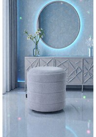 Resim Lüks Cnc Çizgili Yuvarlak Puf Makyaj Masası Pufu Dekoratif Ayak Uzatma Buz Mavisi Model Buz Mavisi 