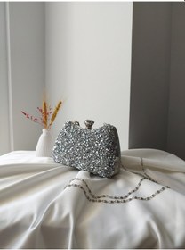 Resim Vivazzaluxe Kristal Taşlı Kadın Abiye, Clutch Çanta Gümüş 
