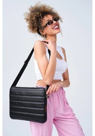 Resim Omuz Askılı Notebook Çanta Tablet Laptop Kılıfı 13"-14" Ve 15"-16" Deri Çizgili Siyah Renkli 