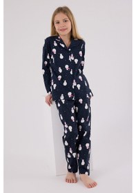 Resim Rolypoly Kız Çocuk Lacivert Gömlek Pijama Takımı 5274-48722 Lacivert 