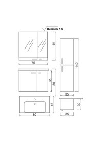 Resim Denko Terra 80 Cm Mdf Banyo Dolabı Takımı + Boy Dolabı, Alize Çok Renkli 