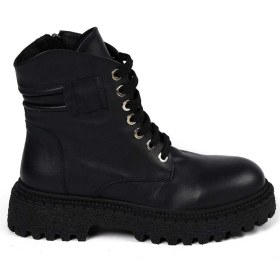 Resim Bestello Bağcıklı Termo Taban Düz Bot 101-22516-02 Kadın Bot Siyah 