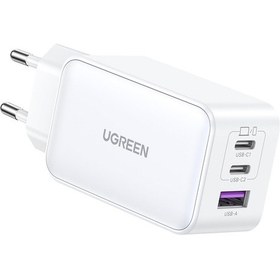 Resim Ugreen Nexode 65W GaN 3 Portlu 2 x Type-C 1 x USB-A PD3.0 QC4.0 PPS Hızlı Şarj Cihazı Beyaz 