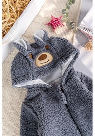 Resim Babymod Kapüşonlu Welsoft Peluş Kışlık Kız/erkek Bebek Tulum Gri 