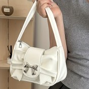 Resim Kadın Beyaz Sentetik Çapraz Çanta ile Kurdele Detaylı - Çok Yönlü Omuz Çantası, Fermuar Kapatma, Polyester Astar, Günlük Kullanım İçin Şık Çanta, Casual veya Formal Durumlar İçin, Çapraz Çanta 