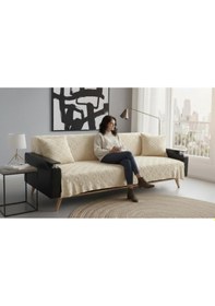 Resim Jakarlı Koltuk Örtüsü 170x220 Cm/ Kaymaz, Şık, Dayanıklı Bej 