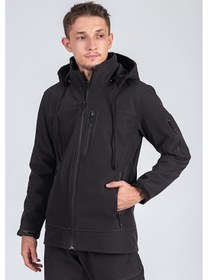 Resim Vatan Tekstil Suya Dayanıklı Slim Fit Softshell Kapüşonlu Erkek Mont Gri 