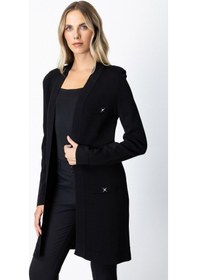 Resim On Kadın Zımbalı Uzun Hırka 69917 Siyah Siyah 