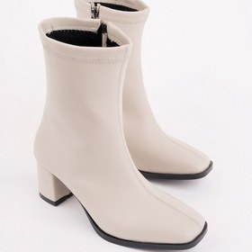 Resim Bulutmod Ba04587 Krem Kadın Küt Burun Fermuarlı 5 Cm Topuklu Bot - 38 Krem 