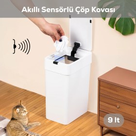 Resim Porsima Me-06 Hareket Sensörlü Sessiz Kapatma Çöp Kutusu Banyo Mutfak Çöp Kovası Kapaklı Banyo Çöp Kovası 9 lt 