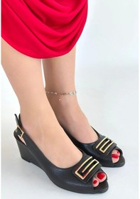 Resim Mamba Siyah Cilt Dolgu Topuk Ayakkabı Siyah 