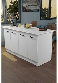 Resim Ae-2040 Vera Mutfak Adası Bar Masası Yemek Masası Dolaplı, Beyaz 