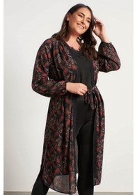 Resim Myline Kadın Dantel Şerit Detay Uzun Kimono 