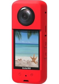 Resim Butu İnsta360 One X3 Aksiyon Kamerası Silikon Kılıf Lens Kapaklı Düşmeyi Önleyici Koruyucu Kılıf - Kırmızı 