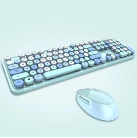 Resim Renkli Daktilo Tarzı Vintage Mekanik Klavye Mouse Pc Laptop Uyumlu Kablosuz 