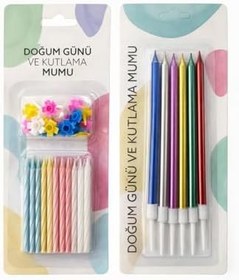 Resim Doğum Günü ve Kutlama Mumu Seti - 24 Adet Renkli Mum + 6’lı Metalik Pasta Mumu 