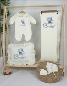 Resim Gros Shop Müslin Yeni Doğan 4katlı Organik %100pamuk Kişiye Özgü Nakışlı Hastane Çıkış Seti Ayıcık Model-3 Ekru-2 