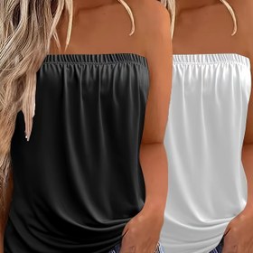 Resim Yaz için Kadın Giyim, Rahat Elastik Düz Boyun Gevşek Üst, 2 Adet Düz Renkli Tüp Üst 