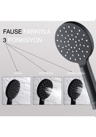 Resim Fause Mafsallı El Duş Takımı 3 Fonksiyonlu Siyah Kms121-b Siyah 