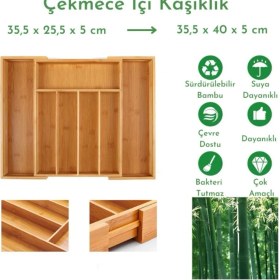 Resim Iki Taraflı Uzayabilen Bambu Çekmece Iç Kaşıklık, Kahverengi 