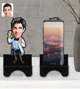 Resim Bk Gift Kişiye Özel Erkek Kimyager Karikatürlü Ahşap Biblo Telefon Standı-2 