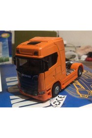 Resim metaş oyuncak Oyuncak Metal Model Işıklı Sesli Turuncu Scania Tır Çek Bırak 12 cm 
