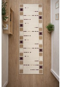 Resim Padişah Halı Nepal Serisi %100 Akrilik Desenli 100x300 Bej-mor Seri Sonu Halı Bej 