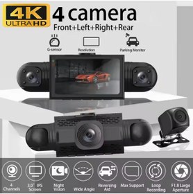 Resim Venas 4k & 1080P ULTRA HD 4 Kameralı Hafıza kartına kayıtlı Hareket algılamalı araç kamerası. 